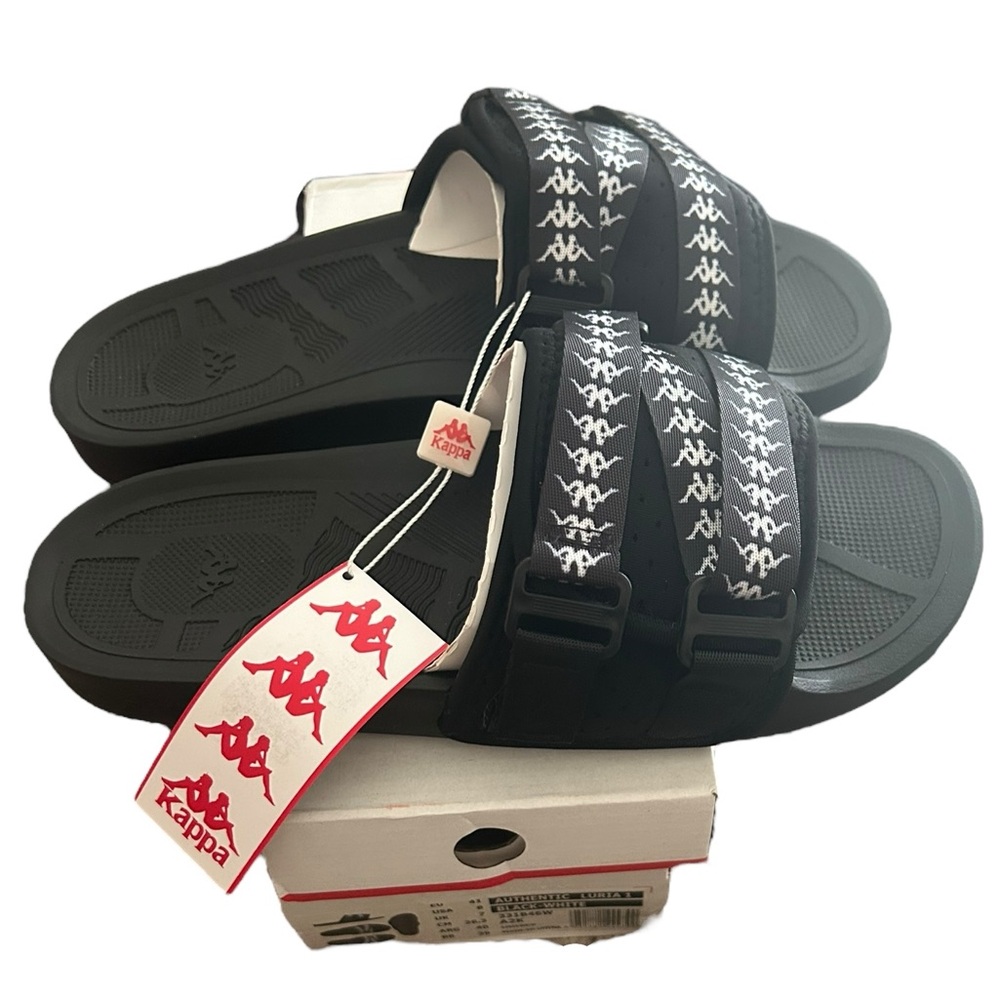 Kappa Authentic Luria 1 Slide Sandals Black/White Size 8 Men’s‎ / Unisex NEW